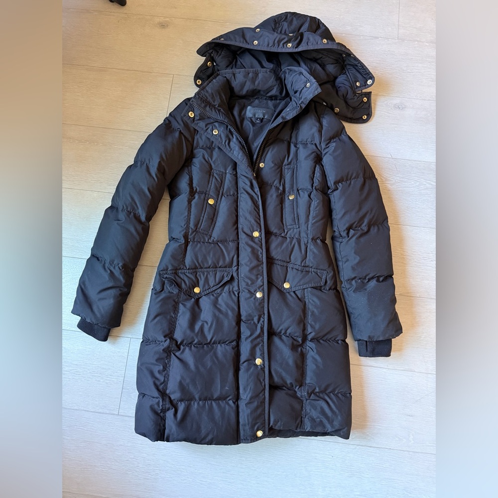 J. Crew black down puffer coat sz extra small